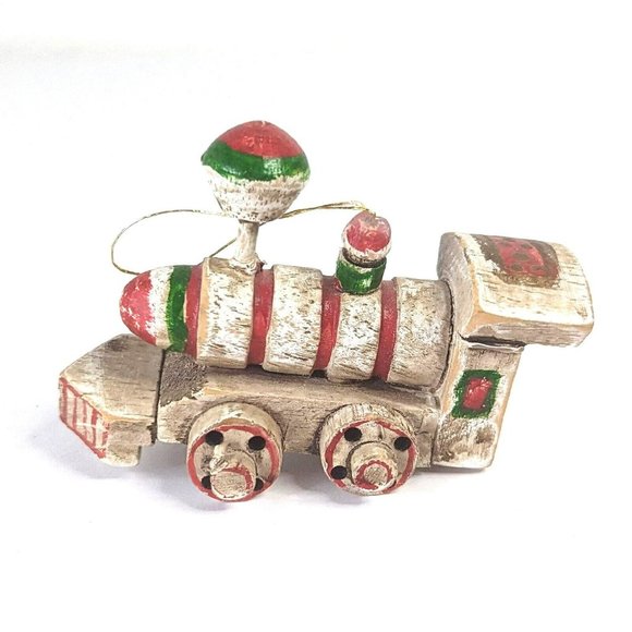 Vintage Enesco Wooden Train Steam Engine Christmas Ornament - Picture 4 of 4